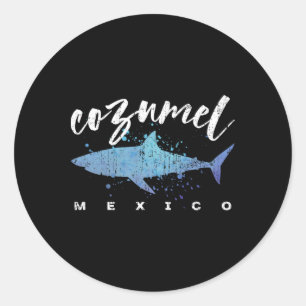 Cozumel Mexico Shark Scuba Diver Spring Break Vaca Classic Round Sticker
