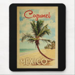 Cozumel Palm Tree Vintage Travel Mouse Pad<br><div class="desc">A uniquely retro mid-century modern Cozumel Mexico art print in vintage travel poster style. It features a curved palm tree on sandy beach with ocean under a blue cloudy sky.</div>