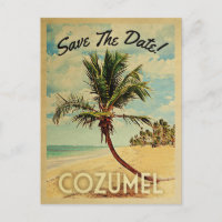Cozumel Save The Date Vintage Beach Palm Tree