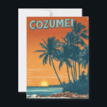 Cozumel vintage postcard<br><div class="desc">This nostalgic vintage poster captures the tropical beauty of Cozumel at sunset. Palm trees sway gently over a quiet beach, while the sun dips into the horizon, casting warm orange and pink hues across the sky. With retro textures and a sun-faded colour palette, the artwork evokes the laid-back charm of...</div>