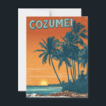 Cozumel vintage postcard<br><div class="desc">This nostalgic vintage poster captures the tropical beauty of Cozumel at sunset. Palm trees sway gently over a quiet beach, while the sun dips into the horizon, casting warm orange and pink hues across the sky. With retro textures and a sun-faded colour palette, the artwork evokes the laid-back charm of...</div>