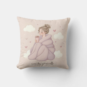 Cozy Aesthetic Girl Throw Pillow