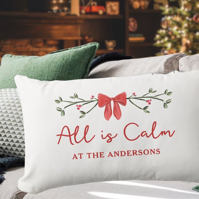 Cozy "All is Calm" Personalized Christmas Holiday  Lumbar Pillow (Creator Uploaded)
