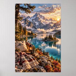 Cozy Alpine Lake Mountain Sunrise Retreat Wall Art