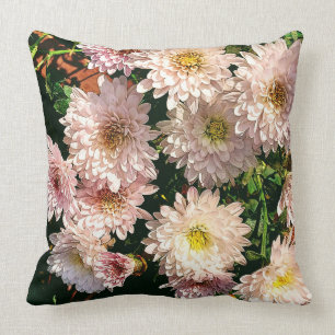 Cozy and Bright Pillow with Pink Chrysanthemum