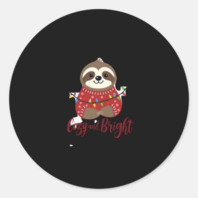 Cozy And Bright Sloth Christmas Lights (1) Classic Round Sticker (Front)