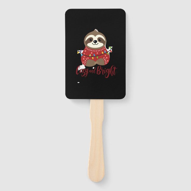 Cozy And Bright Sloth Christmas Lights (1) Hand Fan (Front)