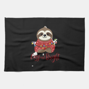 Cozy And Bright Sloth Christmas Lights (1) Kitchen Towel