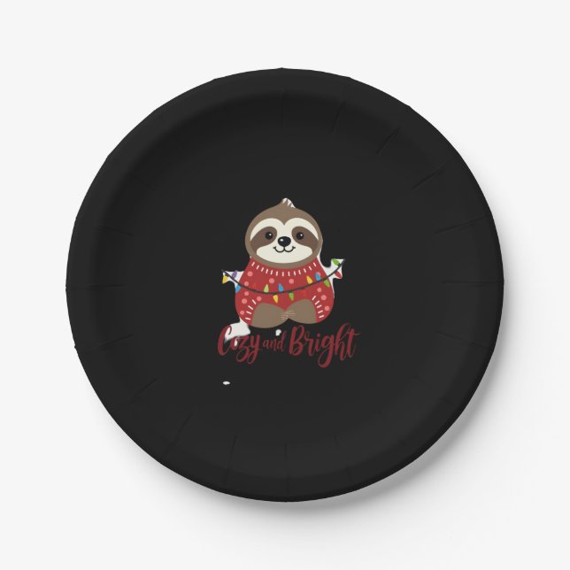 Cozy And Bright Sloth Christmas Lights (1) Paper Plate (Front)