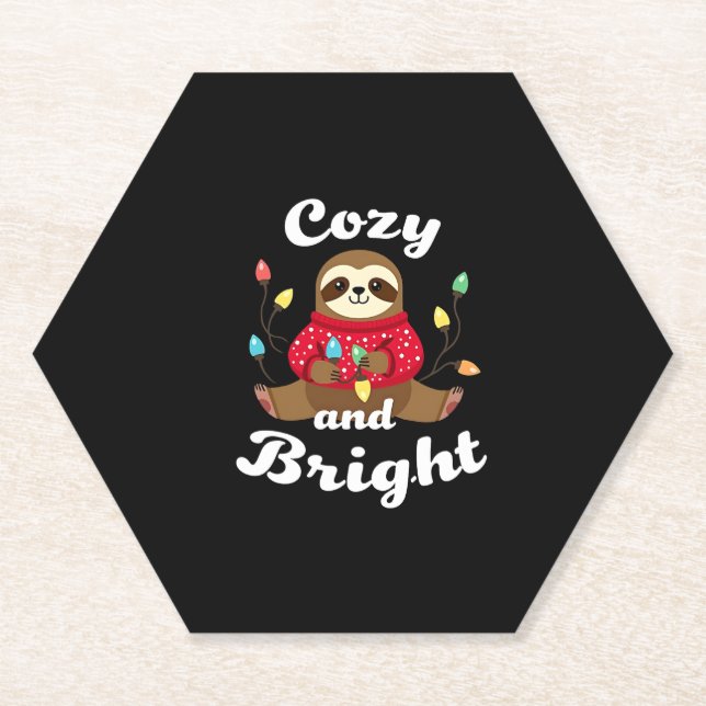 Cozy And Bright Sloth Christmas Lights (2) Paper Coaster (Front)