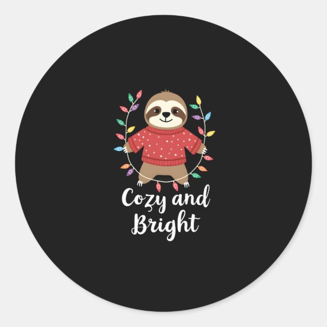 Cozy And Bright Sloth Christmas Lights (3) Classic Round Sticker (Front)