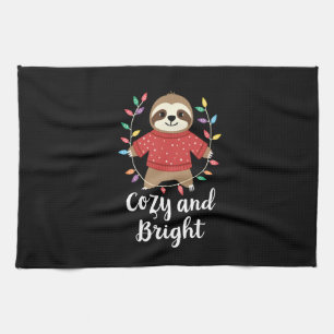 Cozy And Bright Sloth Christmas Lights (3) Kitchen Towel