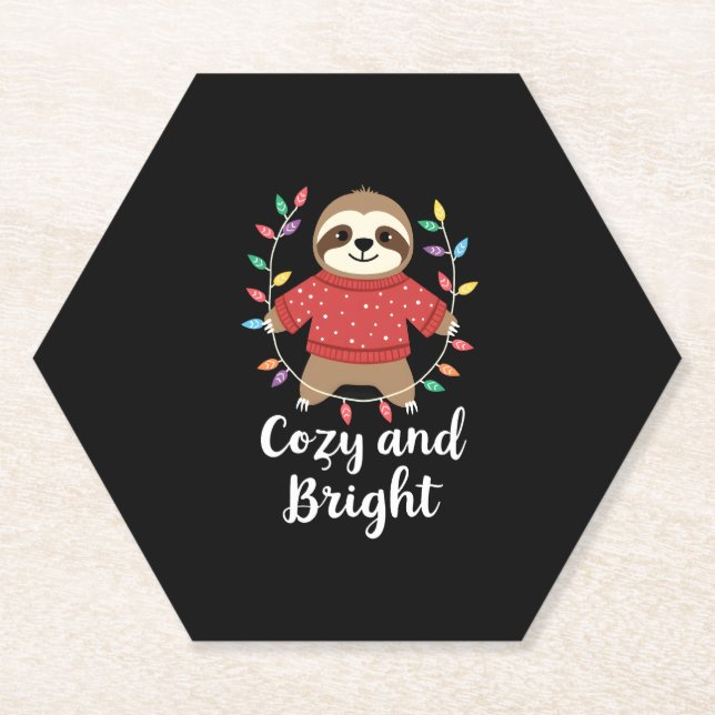 Cozy And Bright Sloth Christmas Lights (3) Paper Coaster (Front)