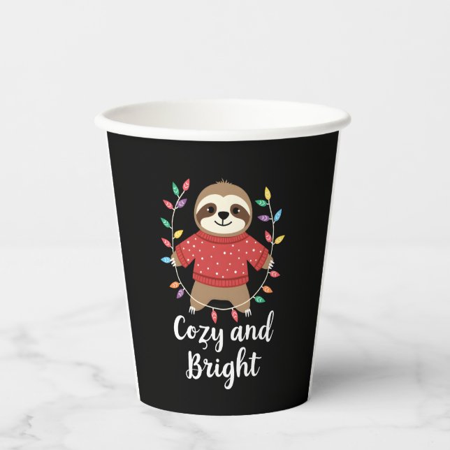 Cozy And Bright Sloth Christmas Lights (3) Paper Cups (Front)