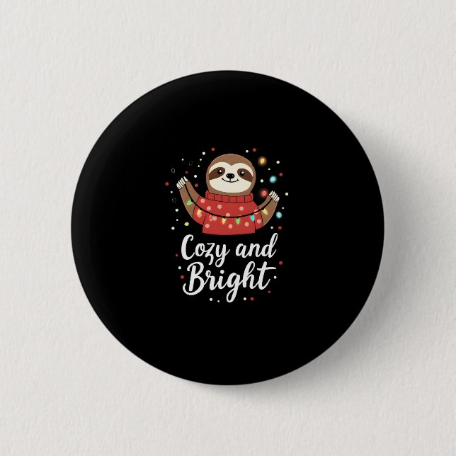 Cozy And Bright Sloth Christmas Lights (4) 2 Inch Round Button (Front)