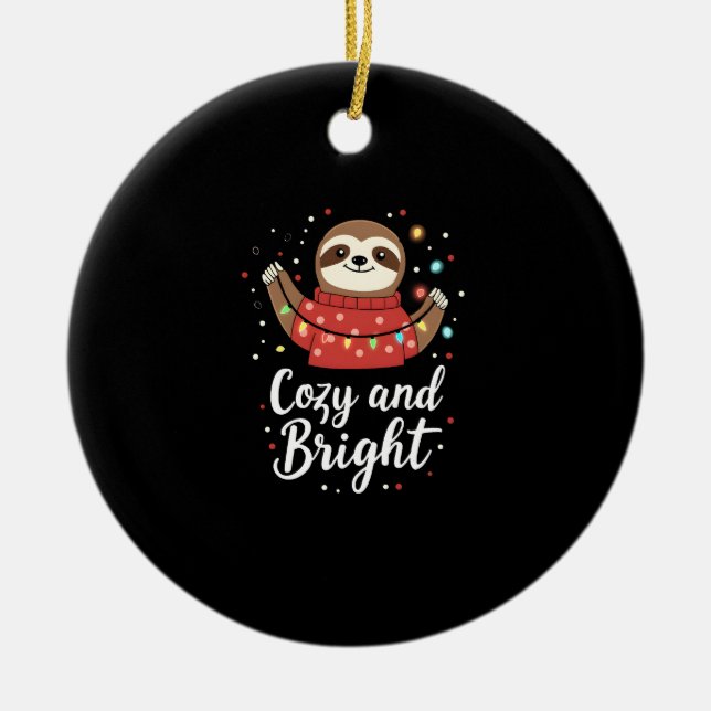 Cozy And Bright Sloth Christmas Lights (4) Ceramic Ornament (Front)