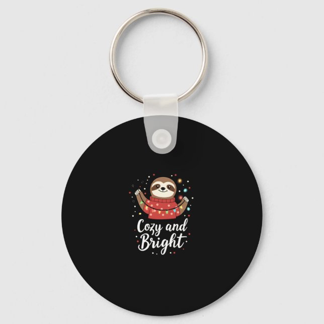 Cozy And Bright Sloth Christmas Lights (4) Keychain (Front)