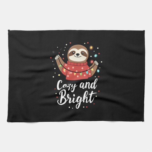 Cozy And Bright Sloth Christmas Lights (4) Kitchen Towel (Horizontal)