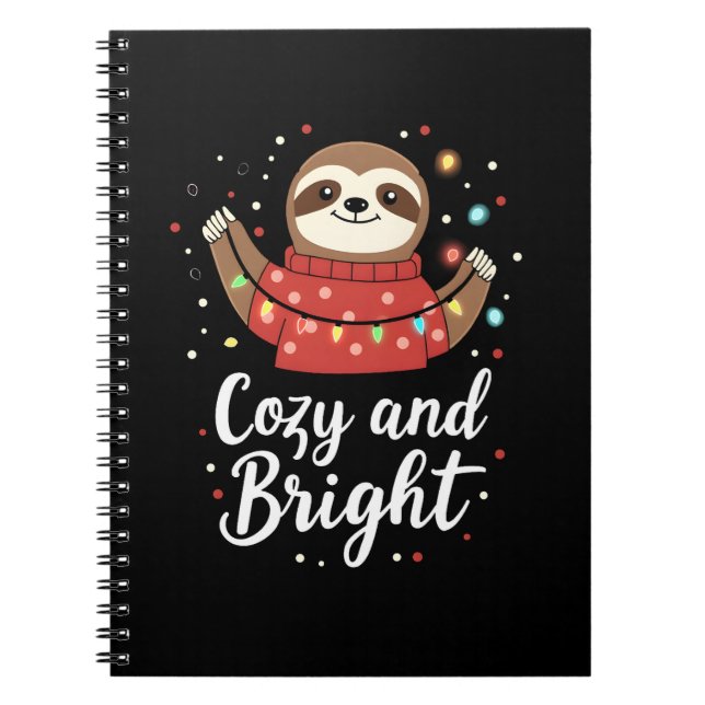 Cozy And Bright Sloth Christmas Lights (4) Notebook (Front)