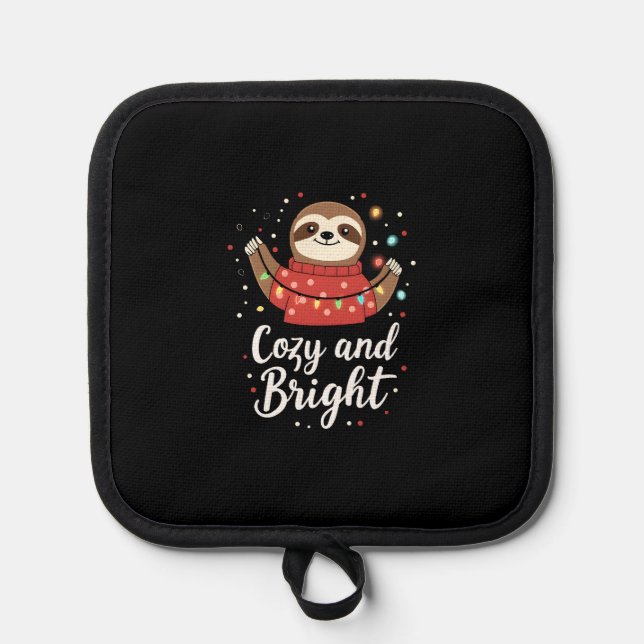Cozy And Bright Sloth Christmas Lights (4) Pot Holder (Front)
