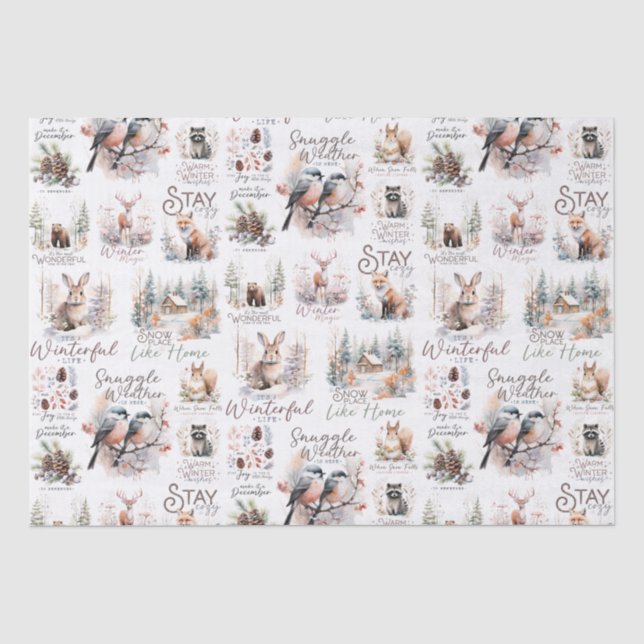 Cozy and Traditional Woodland Christmas Quotes Tissue Paper (Front)