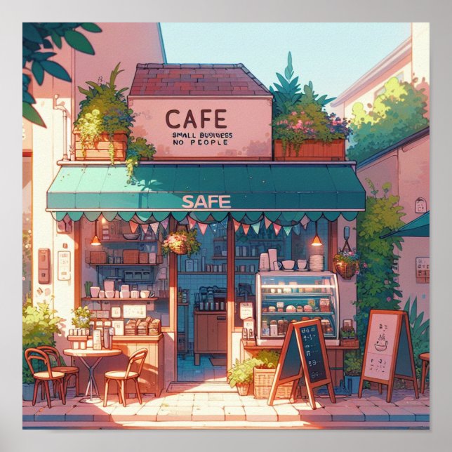 Cozy Anime Cafe Art Poster (Front)