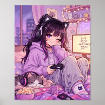 Cozy Anime Gamer Girl Poster