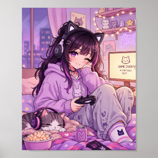 Cozy Anime Gamer Girl Poster