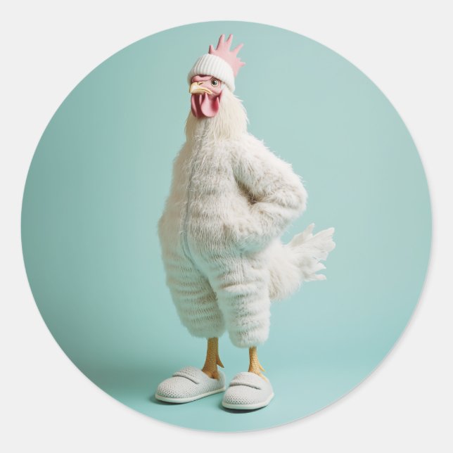 Cozy Anthropomorphic Chicken Furry Suit Slippers Classic Round Sticker (Front)