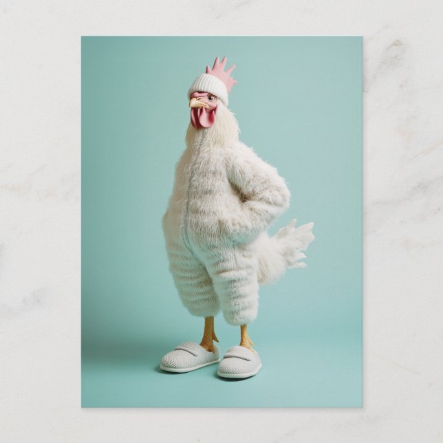 Cozy Anthropomorphic Chicken Furry Suit Slippers Postcard (Front)