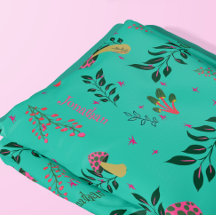 Cozy Aqua Green Mushrooms and Botanical Pattern