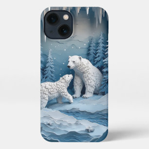Cozy Arctic Paper Scene ✨ Polar Bears Snowy Winter iPhone 13 Case