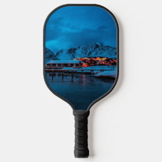 Cozy Arctic Twilight Nordic Village Pickleball Pad Paddle