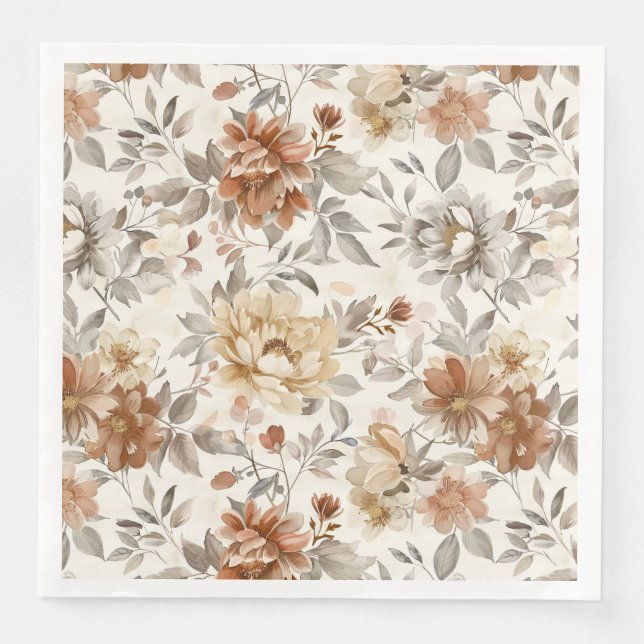 Cozy Autumn Aesthetic Fall Floral Pattern Napkin (Front)