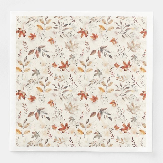 Cozy Autumn Aesthetic Fall Leaves Botanical Napkin (Front)
