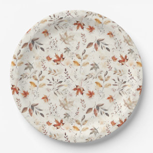 Cozy Autumn Aesthetic Fall Leaves Botanical Paper Plate