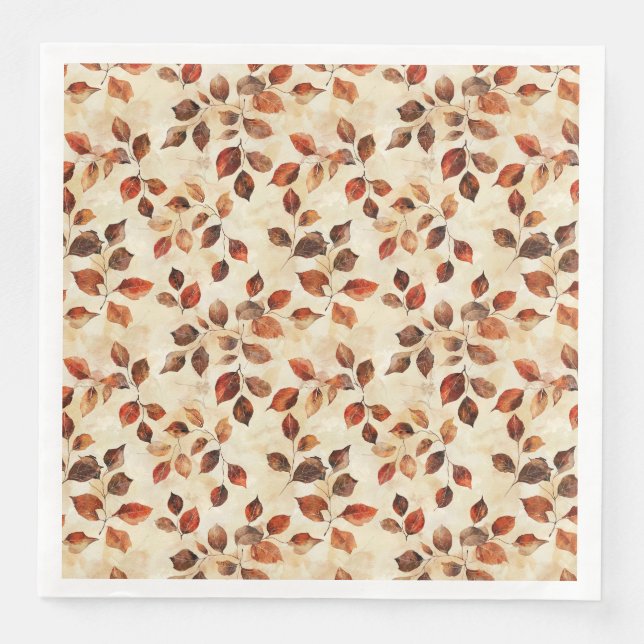 Cozy Autumn Aesthetic Fall Leaves Pattern Napkin (Front)