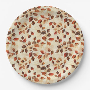 Cozy Autumn Aesthetic Fall Leaves Pattern Paper Plate