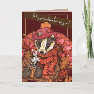 Cozy Autumn Badger Art Card