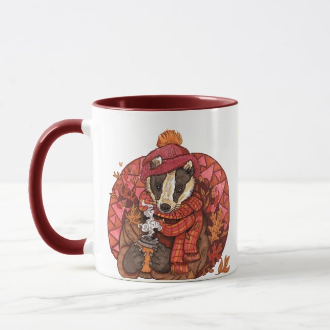 Cozy Autumn Badger Art Mug (Left)