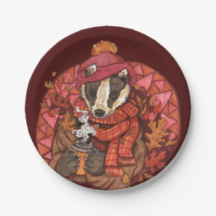Cozy Autumn Badger Art Paper Plates