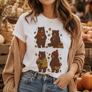 Cozy Autumn Bears Cottagecore Forest Illustration T-Shirt