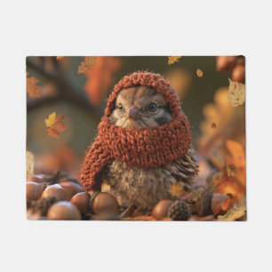 Cozy Autumn Bird in a Knitted Scarf Doormat