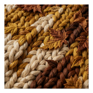 Cozy Autumn Braided Yarn Leaf Texture Poster