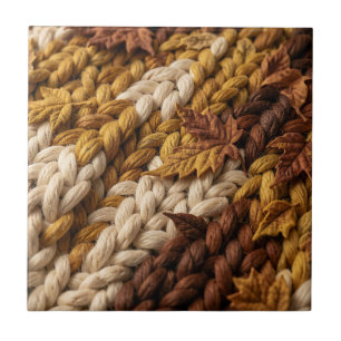 Cozy Autumn Braided Yarn Leaf Texture Tile