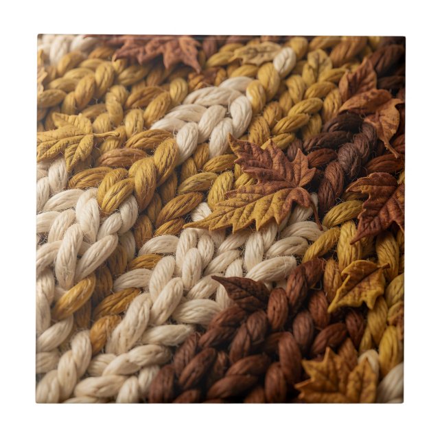 Cozy Autumn Braided Yarn Leaf Texture Tile (Front)
