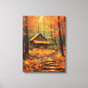 Cozy Autumn Cabin Retreat Fine Art Canvas Print