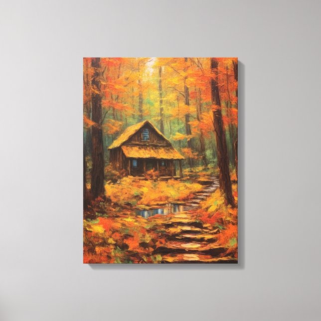 Cozy Autumn Cabin Retreat Fine Art Canvas Print (Front)