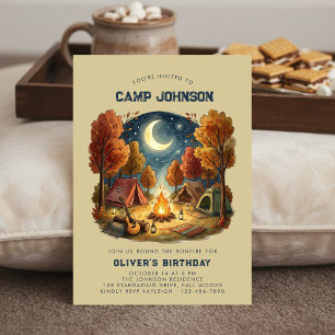 Cozy Autumn Camping Bonfire Kids Birthday Invitation
