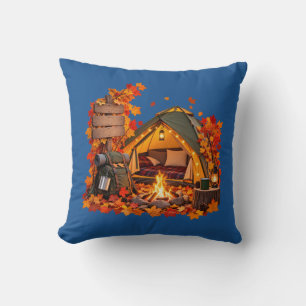 Cozy Autumn Camping Throw Pillow